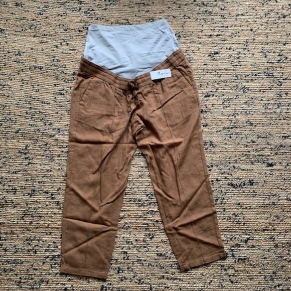 SOLD Brown Linen Maternity Pants by Thyme Maternity - Picture 2 of 3